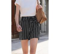 Shorts STREET ONE STUDIO, Damen, Gr. 46, schwarz, Stoff, 100% Viskose, gestreift, loose fit kurz, Hosen Shorts, High Waist (18659344-46) schwarz