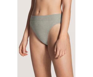 High-Waist-Slip CALIDA "Elastic", Damen, Gr. S (40/42), grau, Single Jersey, Obermaterial: 94% Baumwolle, 6% Elasthan, meliert, körpernah, Unterhosen, breiter Softbund, elastisch, Single Jersey, atmun