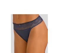 High-Waist-String LASCANA, Damen, Gr. 40/42, blau (marine), Microtouch, Obermaterial: 90% Polyamid, 10% Elasthan, figurbetont, Unterhosen, mit breitem Bund aus floraler Spitze (35604703-40) marine
