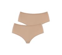 High-Waist-String LASCANA "Superstretch", Damen, Gr. L/XL, beige (beige 2x), Jersey, Obermaterial: 77% Polyamid, 23% Elasthan, unifarben, Unterhosen High-Waist-String, nahtlose Verarbeitung, leichte M