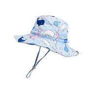 Highdi Kinder Sonnenhut UPF 50 + Mädchen Jungen Cartoon Druck Breiter Krempe Hut Sonnenschutz Verstellbarer Faltbarer Sommerhut Strandhut Fisherhut Unisex Atmungsaktiv (Ozeanwal,46cm)