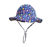 Highdi Kinder Sonnenhut UPF 50 + Mädchen Jungen Verstellbarer Hut Atmungsaktiv Cartoon Druck Breiter Krempe Sonnenschutz Faltbarer Sommerhut Strandhut Fisherhut Unisex (46cm,Blaues Seepferdchen)