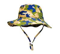 Highdi Kinder Sonnenhut UPF 50 + Mädchen Jungen Verstellbarer Hut Atmungsaktiv Cartoon Druck Breiter Krempe Sonnenschutz Faltbarer Sommerhut Strandhut Fisherhut Unisex (46cm,Grüne Tarnung)