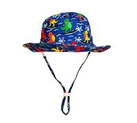 Highdi Kinder Sonnenhut UPF 50 + Mädchen Jungen Verstellbarer Hut Atmungsaktiv Cartoon Druck Breiter Krempe Sonnenschutz Faltbarer Sommerhut Strandhut Fisherhut Unisex (50cm,Surfender Dinosaurier)