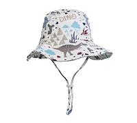 Highdi Kinder Sonnenhut UPF 50 + Mädchen Jungen Verstellbarer Hut Atmungsaktiv Cartoon Druck Breiter Krempe Sonnenschutz Faltbarer Sommerhut Strandhut Fisherhut Unisex (54cm,Grauer Dinosaurier)