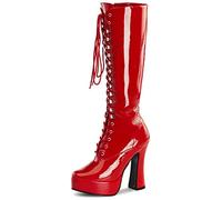 Higher-Heels PleaserUSA Plateau-Kniestiefel Electra-2020 Lack rot Gr.36