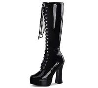 Higher Heels PleaserUSA Plateau-Kniestiefel Electra-2020 Lack schw. Gr.37