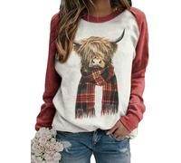 Highland Cow 3D-Print-Sweatshirt für Damen Lustiges T-Shirt mit Tiergrafik-Druck Langarm Lässiger Rundhalspullover Pullover Oberteile