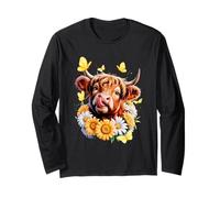 Highland Cow Sonnenblume Gänseblümchen Schmetterlinge Westerntier Langarmshirt