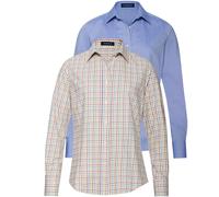 HIGHMOOR Blusen im Doppelpack Blau/Weiß mit Tattersall (Größe: 42) 42 blau