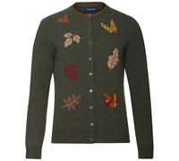 HIGHMOOR Strickjacke mit Blatt-Stickereien Oliv (Größe: 36) 36 grün