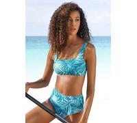 Highwaist-Bikini-Hose LASCANA ACTIVE "Coal", Damen, Gr. 32, N-Gr, blau (petrol, bedruckt), Polyamid, Recycling-Polyamid, bedruckt, gestreift, Badehosen, im Mustermix aus Palmen und Streifen (83435949-
