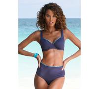 Highwaist-Bikini-Hose LASCANA "Camilla", Damen, Gr. 34, N-Gr, blau (navy, türkis), Polyamid, kontrastfarbene Details, unifarben, Badehosen, mit Farbkontrast (18963447-34) navy, türkis