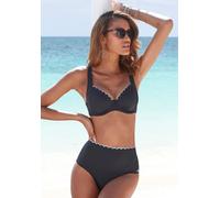 Highwaist-Bikini-Hose LASCANA "Camilla", Damen, Gr. 50, N-Gr, schwarz-weiß (schwarz, weiß), Polyamid, kontrastfarbene Details, unifarben, Badehosen, mit Farbkontrast, Topseller (12656352-50) schwarz,