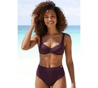 Highwaist-Bikini-Hose LASCANA "Lolo", Damen, Gr. 34, N-Gr, lila (aubergine), Obermaterial: 82% Polyamid, 18% Elasthan. Futter: 100% Polyester, Badehosen, mit angesetztem Bündchen (32198608-34) aubergi