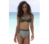 Highwaist-Bikini-Hose LASCANA "Yuna", Damen, Gr. 38, N-Gr, blau (oliv), Recycling-Polyamid, kontrastfarbene Details, unifarben, Badehosen, mit kontrastfarbenen Einsätzen (45198656-38) oliv