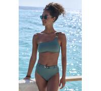 Highwaist-Bikini-Hose LASCANA "Yves", Damen, Gr. 36, N-Gr, grün (oliv), Recycling-Polyamid, unifarben, Badehosen, mit edlen Zieraccessoire (81845416-36) oliv