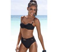 Highwaist-Bikini-Hose LASCANA "Yves", Damen, Gr. 36, N-Gr, schwarz, Recycling-Polyamid, unifarben, Badehosen, mit edlen Zieraccessoire (52137854-36) schwarz