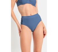 Highwaist-Bikini-Hose LSCN BY LASCANA "Gina", Damen, Gr. 38, N-Gr, blau (rauchblau), Recycling-Polyamid, unifarben, Badehosen Highwaist-Bikini-Hose, mit modischen Raffungen (72035502-38)