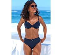 Highwaist-Bikini-Hose S.OLIVER "Beverly", Damen, Gr. 36, N-Gr, blau (marine), Recycling-Polyamid, unifarben, Badehosen, mit breitem Ziergürtel (62359502-36) marine