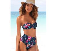 Highwaist-Bikini-Hose SUNSEEKER "Modern", Damen, Gr. 36, N-Gr, blau (marine, bedruckt), Polyamid, bedruckt, floral, Badehosen, mit floralem Design (75412365-36) marine, bedruckt