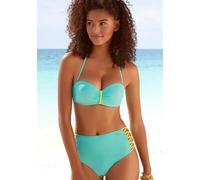 Highwaist-Bikini-Hose VENICE BEACH "Anna", Damen, Gr. 40, N-Gr, grün (mint), Microfaser, Polyamid, kontrastfarbene Details, unifarben, Badehosen, mit seitlich gekreuzten Bändern (87420032-40) mint