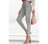 Highwaist Leggings LASCANA, Damen, Gr. 36/38, N-Gr, bunt (grau braun kariert), Strick, Obermaterial: 75% Viskose, 13% Polyester, 9% Polyamid, 3% Elasthan, kariert, figurbetont knöchelfrei, Hosen, mit 