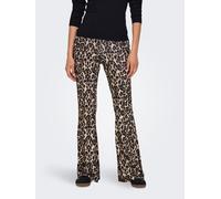Highwaist Leggings ONLY "ONLANNA RIB FLARED AOP LEGGING CS JRS", Damen, Gr. XL (42), N-Gr, schwarz (schwarz aop:leo), Jersey, Obermaterial: 95% Polyester, 5% Elasthan, bedruckt, animal-print, modisch,