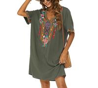 Higustar Damen Mexikanische bestickte Kleider Bauerntradition Bohemian Kleid Fiesta Plus Size Hippie Röcke, Grün , Groß