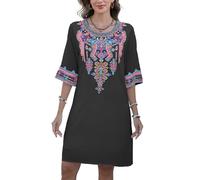 Higustar Mexikanisches besticktes Damenkleid, Übergröße, Bohemian-Stil, Hippie-Stil, Boho, Blumenmuster, traditionelles Fiesta-Kleid, Schwarz, 3X-Groß
