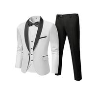 Hihawk Herren 3-teilige Slim Fit Solid Smoking mit Stretch-Stoff, EIN-Knopf-Schalkragen, Jacke, Weste, Hose mit Fliege., Schwarzes Halsband Weiß, XS