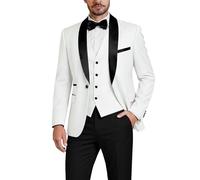 Hihawk Herren 3-teilige Slim Fit Solid Smoking mit Stretch-Stoff, EIN-Knopf-Schalkragen, Jacke, Weste, Hose mit Fliege., Schwarzes Halsband Weiß, XS