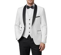 Hihawk Herren-Smoking-Set mit Fliege, Ein-Knopf-Schal, Revers, Jacke, Weste, Hose, schmale Passform, Anzug, Party, Hochzeit, Abschlussball, Smoking, 3-teilig, M
