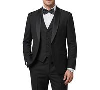 Hihawk Herren-Smoking-Set mit Fliege, EIN-Knopf-Schal, Revers, Jacke, Weste, Hose, schmale Passform, Anzug, Party, Hochzeit, Abschlussball, Smoking, 3-teilig, Schwarz, 3XL