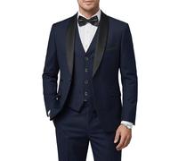 Hihawk Herren-Smoking-Set mit Fliege, Ein-Knopf-Schal, Revers, Jacke, Weste, Hose, schmale Passform, Anzug, Party, Hochzeit, Abschlussball, Smoking, 3-teilig, Tiefes Blau, XS