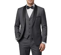 Hihawk Herren-Smoking-Set mit Fliege, EIN-Knopf-Schal, Revers, Jacke, Weste, Hose, schmale Passform, Anzug, Party, Hochzeit, Abschlussball, Smoking, 3-teilig, Tiefes grau, L