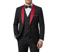 Hihawk Herren-Smoking-Set mit Fliege, EIN-Knopf-Schal, Revers, Jacke, Weste, Hose, schmale Passform, Anzug, Party, Hochzeit, Abschlussball, Smoking, 3-teilig, M