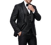 Hihawk Herrenanzug-Set, Blumenmuster, 3-teilig, Paisleymuster, schmale Passform, Jacke, Weste und Hose mit Fliege für Hochzeit, Abendessen, Abschlussball, Party, Schwarz, XX-Large