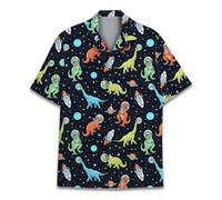 HIHI GLOBAL Neon-Alien-Hawaii-Hemd für Herren und Damen, Alien-Hemd, Button-Down-Kurzarm, Alien-Hawaii-Hemden, Dinosaurier, L