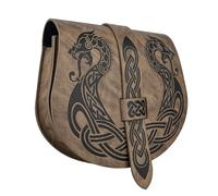 HiiFeuer Langskip Gürteltasche mit Wikinger-Prägung, Mittelalterliche Kunstleder-Klappensattel-Seitentasche Geldbörsen, Tragbare Retro-Gürteltasche (Braun A)