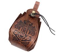 HiiFeuer Mittelalter Kunstleder Tasche, Tragbare Kordelzug Geldbörse, Vintage Gürteltasche Würfeltasche Für LARP Ren Faire (Mjolnir Braun)