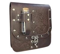 HiiFeuer Mittelalterliche Alchemie Kunstleder Gürteltasche mit Kork Zaubertrank Fläschchen, Fantasy Wizard Waist Pouch Side Pack für Halloween (Braun C)