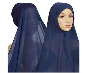 Hijab Kopftuch für Damen Muslimische Frauen Schal Kopfbedeckung Hidschab Islamische Gesichtsschleier Turban Chemo Kappe Bandana Haartuch Mützen Bandage Cap Muslim Hijab Stirnband (Navy, One Size)