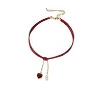 HIJONES Damen Doppellagige Choker mit Herz Medaillon und Perlenanhänger Halskette für Hochzeit Dating Rot