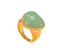 HIJONES Damen Edelstahl Großes Herz Edelstein Statement Ring Hip Hop Titan Gussbänder Gold Hellgrüner Stein Groß Größe 62 (19.7)