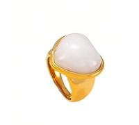 HIJONES Damen Edelstahl Großes Herz Edelstein Statement Ring Hip Hop Titan Gussbänder Gold Weißer Stein Groß Größe 62 (19.7)