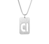 HIJONES Damen Herren Edelstahl Quadratische Hohle Initiale 26 Buchstaben Name Paar Halskette Charm Alphabet Hundemarke Kette Geschenk Silber D