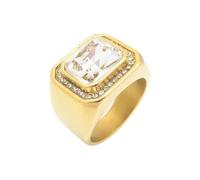 HIJONES Damen Herren Edelstahl Ring mit Quadratischem Edelstein Auffälliger Minimalistischer Vintage Ring Personalisierter Bandschmuck Gold Weiß Größe 62