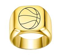 HIJONES Herren Damen 18mm Basketball Edelstahl Ring Minimalistisch Personalisiert Vintage Band Schmuck Gold Größe 62 (19.7)