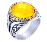 HIJONES Herren Damen Edelstahl Edelstein Gravierter Ring Tigerauge Türkisstein Versprechensring Goldener Gelber Stein Größe 62 (19.7)